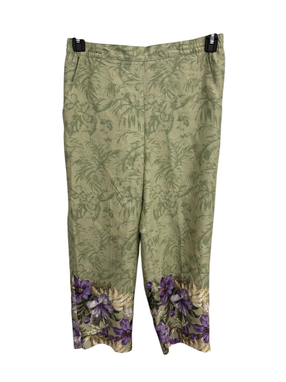 Draper's and Damon's Petite Sage Green Tropical Floral Capri Pants Boho